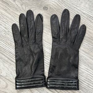 Vintage Men's Leather Black Gloves w/ Snap Closure Sz 6